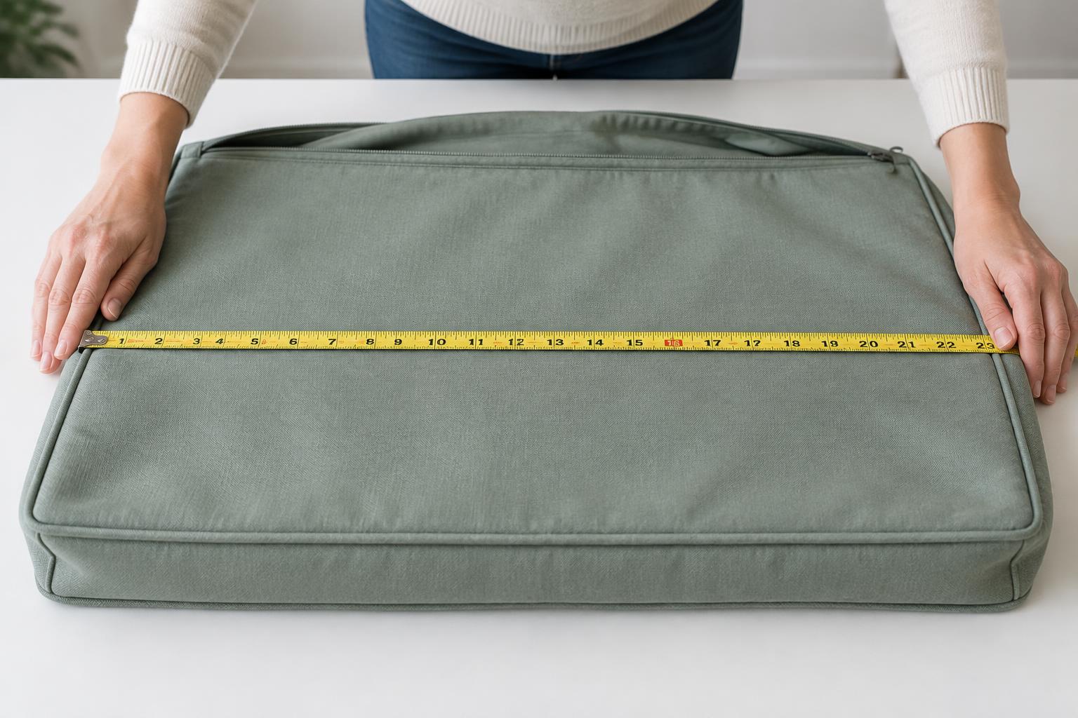 Cushion cover on a flat table with a tape measure across its width
